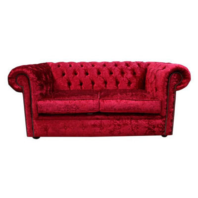 Chesterfield 2 Seater Sofa Settee Shimmer Red Velvet In Classic Style - image 1