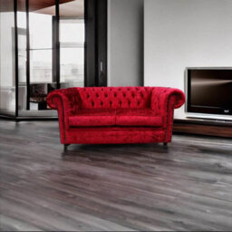 Chesterfield 2 Seater Sofa Settee Shimmer Red Velvet In Classic Style - thumbnail 4