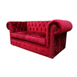 Chesterfield 2 Seater Sofa Settee Shimmer Red Velvet In Classic Style - thumbnail 5