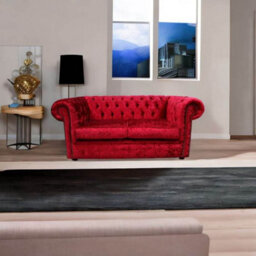 Chesterfield 2 Seater Sofa Settee Shimmer Red Velvet In Classic Style - thumbnail 2