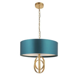 Luminosa Lighting Luminosa Trento 3 Light Ceiling Pendant Antique Gold Leaf & Teal Satin Fabric - thumbnail 5
