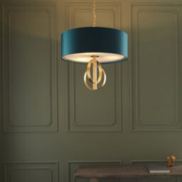 Luminosa Lighting Luminosa Trento 3 Light Ceiling Pendant Antique Gold Leaf & Teal Satin Fabric - thumbnail 2