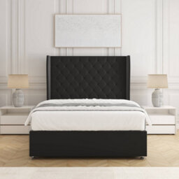 Bsspoke Amelia Divan Bed Set Black Plush Velvet With 54Inch Wingedback Headboard & 2 Drawers Footend No Mattress In All Sizes - thumbnail 3