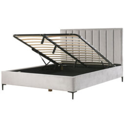 Beliani Ottoman Bed Velvet Sezanne 180 X 200 Cm (Eu Super King) Light Grey - thumbnail 1