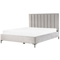 Beliani Ottoman Bed Velvet Sezanne 180 X 200 Cm (Eu Super King) Light Grey - thumbnail 4