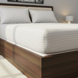 Satin Stripe Soft Touch Fitted Sheet 40Cm Extra Deep Skirt Bed Linen White - thumbnail 2