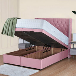 UKBEDFURNITURE Francesca Plush Pink End Opening Divan Ottoman Bed With 54 Inch Headboard - thumbnail 2