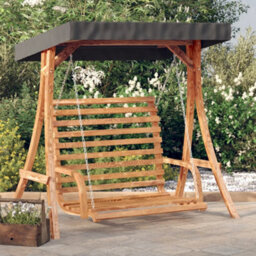 Walplus Swing Bench With Canopy Solid Wood Spruce With Teak Finish