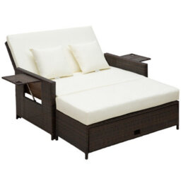Outsunny Garden Rattan Furniture Set 2 Seater Patio Sun Lounger Daybed Sun Bed - thumbnail 2