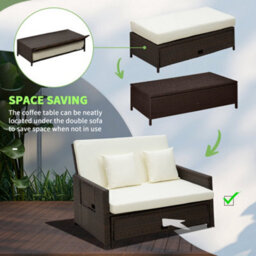 Outsunny Garden Rattan Furniture Set 2 Seater Patio Sun Lounger Daybed Sun Bed - thumbnail 7