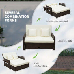 Outsunny Garden Rattan Furniture Set 2 Seater Patio Sun Lounger Daybed Sun Bed - thumbnail 5