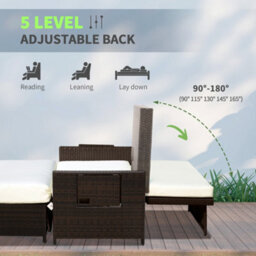 Outsunny Garden Rattan Furniture Set 2 Seater Patio Sun Lounger Daybed Sun Bed - thumbnail 4