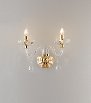 Luminosa Lighting Luminosa Riflesso Twin 2 Light Candle Wall Light Gold, Crystal 40X35X18Cm