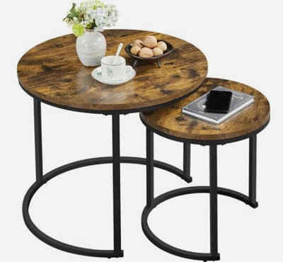 Nesting Coffee Tables Set Of 2, Round Stacking Sofa Side Tables For Living Room - image 1