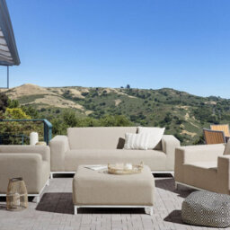 Wyld And Coco 5-Seater Garden Sofa Set Beige Polyester Upholstery With Ottoman And Aluminium Legs - L186 X D84 X H68Cm - thumbnail 2