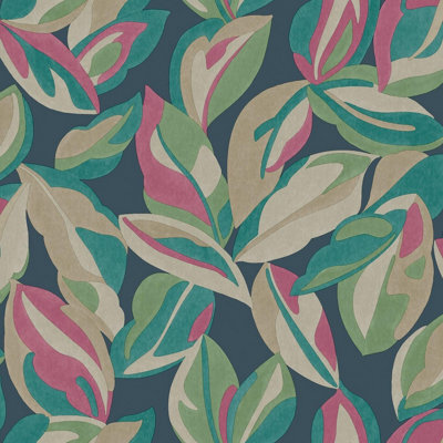Holden Décor Abstract Leaf Wallpaper Navy Teal Beige Pink Green Natural Leaves Botanical - image 1