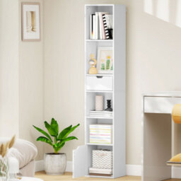 Homcom Narrow Bookshelf With Drawer, Tall Bookcase For Living Room, White - thumbnail 9