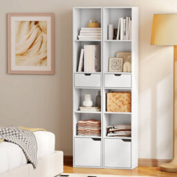 Homcom Narrow Bookshelf With Drawer, Tall Bookcase For Living Room, White - thumbnail 8