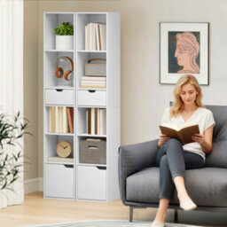 Homcom Narrow Bookshelf With Drawer, Tall Bookcase For Living Room, White - thumbnail 7