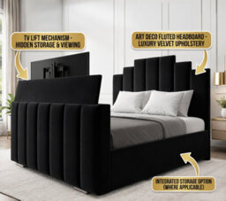 Panel Upholstered Tv Bed Frame With Slats Storage Black - thumbnail 2