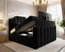 Panel Upholstered Tv Bed Frame With Slats Storage Black - thumbnail 6