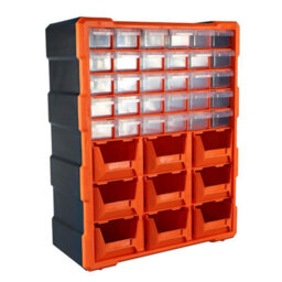 Taylor & Brown 39 Drawer Organiser Plastic Storage Cabinet For Diy Tools, Screws, Small Parts, Craft, Office Use, Black/orange