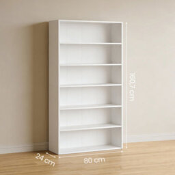 Ledrem 6-Tier Freestanding Bookcase, Open Storage Shelving Unit, Home Display Rack, Cloud White, 24 X 80 X 160.7 Cm - thumbnail 4