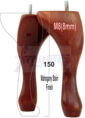 L&F Queen Anne Wooden Legs 150mm Mahogany Stain High Set Of 4 Replacement Furniture Feet Chairs Sofas Footstools M8 (8mm) - image 1
