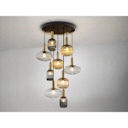 Luminosa Lighting Luminosa Norma 9 Light Cluster Pendant Ceiling Light Black, Brass, 3 Crystal Tones, E27 - Uk Stock - thumbnail 5