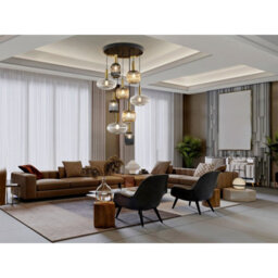 Luminosa Lighting Luminosa Norma 9 Light Cluster Pendant Ceiling Light Black, Brass, 3 Crystal Tones, E27 - Uk Stock - thumbnail 2