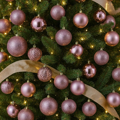 Neo Frosted Pink 36Pcs Christmas Tree Ornaments Set Baubles Glitter Balls Holiday Festive Decorations - image 1
