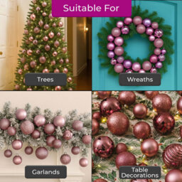 Neo Frosted Pink 36Pcs Christmas Tree Ornaments Set Baubles Glitter Balls Holiday Festive Decorations - thumbnail 3
