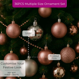 Neo Frosted Pink 36Pcs Christmas Tree Ornaments Set Baubles Glitter Balls Holiday Festive Decorations - thumbnail 4