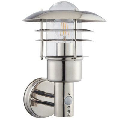Ip44 Outdoor Wall Lamp Stainless Steel Caged Glass Pir Lantern Modern Over Light - image 1