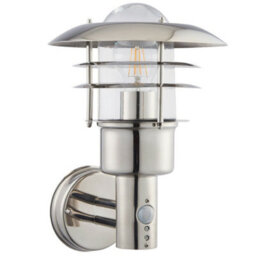 Ip44 Outdoor Wall Lamp Stainless Steel Caged Glass Pir Lantern Modern Over Light - thumbnail 1