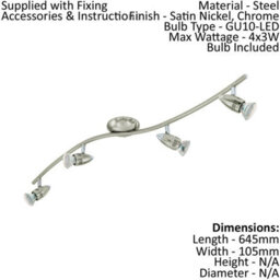 Sleek Quad Ceiling Spot Light With 2 Matching Satin Nickel Wall Lights - Adjustable Heads - thumbnail 2