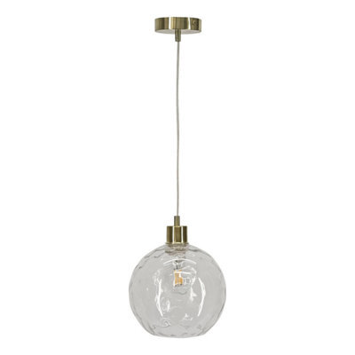 First Choice Lighting Barnum - Clear Dimple Glass Globe With Satin Brass Pendant Fitting - image 1