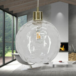 First Choice Lighting Barnum - Clear Dimple Glass Globe With Satin Brass Pendant Fitting - thumbnail 4