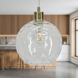 First Choice Lighting Barnum - Clear Dimple Glass Globe With Satin Brass Pendant Fitting - thumbnail 3