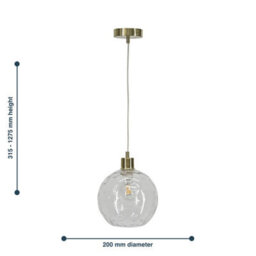 First Choice Lighting Barnum - Clear Dimple Glass Globe With Satin Brass Pendant Fitting - thumbnail 8