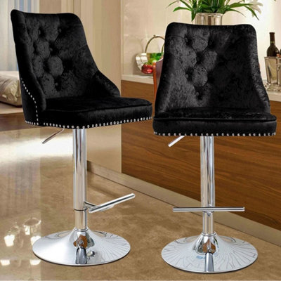 Wingback Barstool & Footrest Adjustable Velvet Swivel Club Dining Stool - image 1