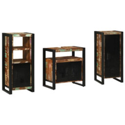 Berkfield Bathroom Furniture Set 3 Pcs Multicolour Solid Reclaimed Wood - thumbnail 1
