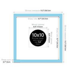 "10X10"" Light Blue Picture Frame - 10X10"" Square Frame With 7X7"" Mount For 10X10""/7X7"" Pictures Art Deco Style Wall Art, 1 Pack" - thumbnail 2