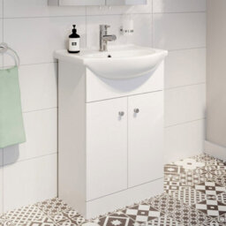 Affine Bathroom 550mm Vanity Unit Mirror Basin Sink Single Tap Hole Free Standing - thumbnail 2