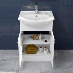 Affine Bathroom 550mm Vanity Unit Mirror Basin Sink Single Tap Hole Free Standing - thumbnail 6