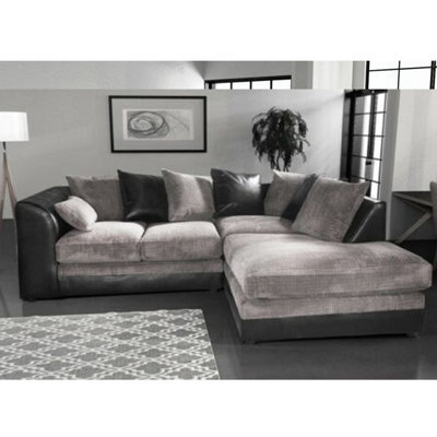 Furnishings For Less UK Luca 3-4 Seater L Shaped Corner Sofa Fabric And Leather Trim Black And Grey Right Hand Facing - image 1