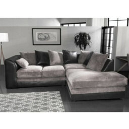 Furnishings For Less UK Luca 3-4 Seater L Shaped Corner Sofa Fabric And Leather Trim Black And Grey Right Hand Facing