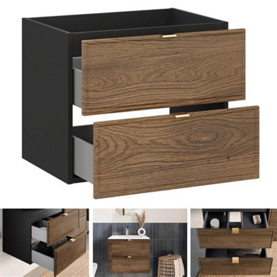 Impact Furniture Vanity Unit With Drawers 600mm Bathroom Wall Hung Cabinet Storage Dark Oak Black Modern Mid Century Talia - image 1