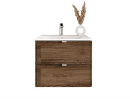 Impact Furniture Vanity Unit With Drawers 600mm Bathroom Wall Hung Cabinet Storage Dark Oak Black Modern Mid Century Talia - thumbnail 7