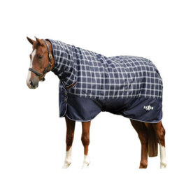 "Saxon Defiant Combo Neck Plaid Midweight Horse Turnout Rug Navy (5 6"")"